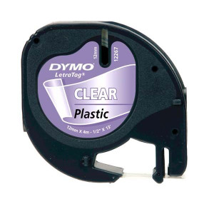 DYMO LetraTag plastteip 12mm x 4m / must läbipaistval peal (S0721540) - S0721540
