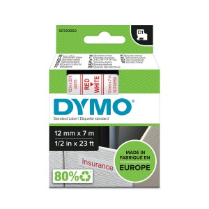 DYMO D1 lint 12mm x7m / punane valgel (45015 / S0720550) - S0720550