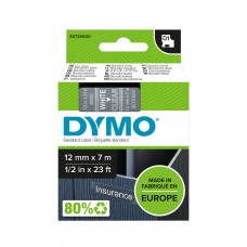 DYMO D1 lint 12mm x7m / valge läbipaistval peal (45020 / S0720600)