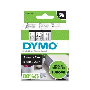 DYMO D1 teip 9mm x7m / must läbipaistval (40910 / S0720670) - S0720670