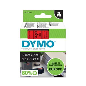 DYMO D1 teip 9mm x 7m / must punasel (40917 / S0720720) - S0720720