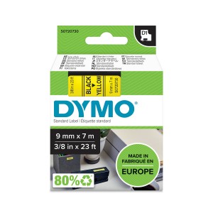 DYMO D1 teip 9mm x7m / must kollasel (40918 / S0720730) - S0720730