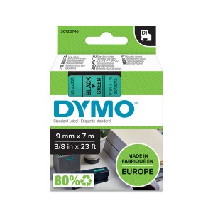 DYMO D1 teip 9mm x 7m / must rohelisel (40919 / S0720740) - S0720740