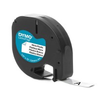 DYMO LetraTag plastteip 12mm x 4m / must valgel (S0721560 / S0721660)