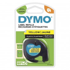 DYMO LetraTag Plastiklint 12mm x 4m / must kollasel (S0721570 / S0721620) - 10 tk.