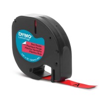 DYMO LetraTag plastteip 12mm x 4m / must punasel (S0721580)