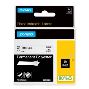 DYMO Rhino Polyester Tape tugev liim 24mm x 5,5m / must valgel (1734523) - 1734523