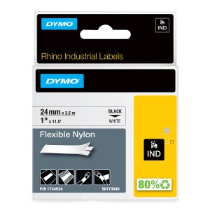 DYMO Rhino Nylon Tape painduv 24mm x 3,5m / must valgel / painduv (1734524) - 1734524