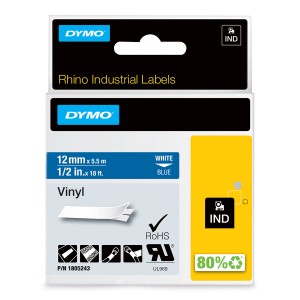 DYMO Rhino vinüülteip 12 mm x 5,5 m / valge sinisel (1805243) - 1805243