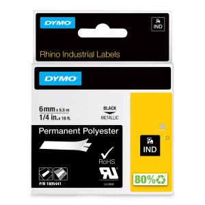 DYMO Rhino Polyester Tape tugev liim 6mm x 5,5m / must metallikil (1805441) - 1805441