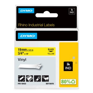 DYMO Rhino vinüülteip 19 mm x 5,5 m / must kollasel (18433) - 18433