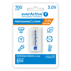 EverActive 16340 CR123 17345 3V 700mAh Li-Ion mikro USB aku taskulampide kaitsega EverActive 16340 CR123 17345 3V 700mAh Li-Ion mikro USB aku taskulampide kaitsega