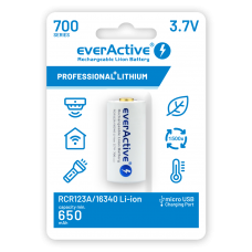 EverActive 16340 RCR123A 3.7V 700mAh Li-Ion mikro USB aku koos kaitsega taskulampidele