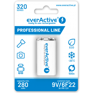 Aku everActive 6F22, HR6FA, HR9F, 6AM6, K9V, PP3 9V 320mAh NiMH