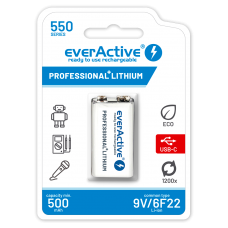 EverActive 6F22/9V Li-ion aku 9V 550 mAh koos USB TÜÜP C-ga