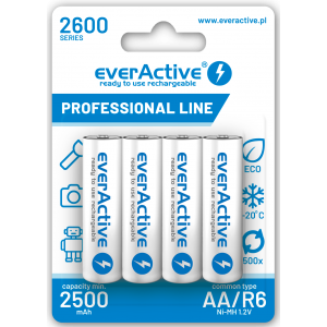 Taaslaetavad akud AA / R06 everActive NiMH 1,2V 2600 mAh kasutusvalmis 4B