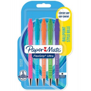 Paper Mate Flexgrip Bright automaatne kuulipliiats must 5 tk. - 2171853