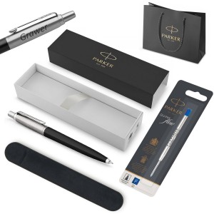 Parker Jotter Originals Black pastapliiats koos kottiga + pastapliiatsi täitekassett / Kingitus õpilasele/üliõpilasele graveeringuga Parker Jotter Originals Black pastapliiats koos kottiga + pastapliiatsi täitekassett / Kingitus õpilasele/üliõpilasele graveeringuga