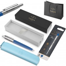 Parker Jotter Originals sinine pastapliiats + kott ja varuosakott / Kooliõpilasele või üliõpilasele mõeldud kingitus graveeringuga Parker Jotter Originals sinine pastapliiats + kott ja varuosakott / Kooliõpilasele või üliõpilasele mõeldud kingitus graveeringuga