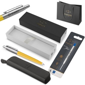 Parker Jotter Originals pastapliiats, kollane + kott ja varuosakott / Kooliõpilasele või üliõpilasele mõeldud kingitus graveeringuga Parker Jotter Originals pastapliiats, kollane + kott ja varuosakott / Kooliõpilasele või üliõpilasele mõeldud kingitus graveeringuga