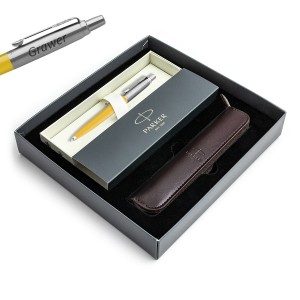 Parker Jotter Originals kollase pastapliiatsi kinkekomplekt graveeringuga / kott / kinkekomplekt