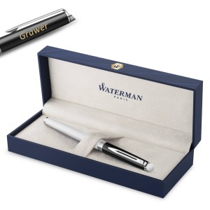 Waterman HÉMISPHÈRE COLOR-BLOCK MUSTA-VALGE korgiga pastapliiats graveeringuga
