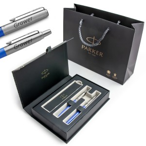 Parker Jotter Originals sinine täitesulepliiatsikomplekt elegantses kinkekarbis graveeringuga