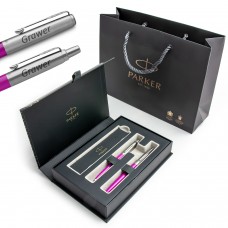 Parker Jotter Originals roosa täitesulepliiatsi komplekt elegantses kinkekarbis graveeringuga