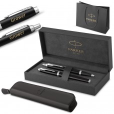 Parker sulepea ja pastapliiatsi komplekt IM Black CT graveeringuga / Etui ja kott Kingituseks komplekt