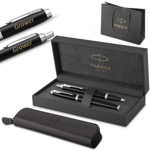 Parker sulepea ja pastapliiatsi komplekt IM Black CT graveeringuga / Etui ja kott Kingituseks komplekt