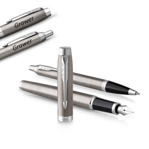 Parker IM Steel CT täitesulepe ja pastapliiatsi komplekt graveeringuga