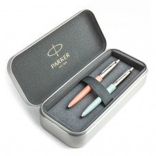 Parker Jotter Originals Powder Pink ja Pastel Blue pastapliiatsi kinkekomplekt metallkorpusega