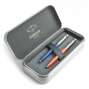 Parker Jotter Originals Blue ja Coral Pastapliiatsi kinkekomplekt metallist ümbrisega