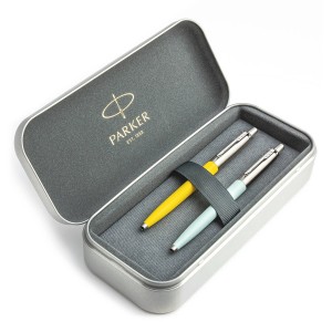 Parker Jotter Originalsi Yellow ja Pastel Blue Pastapliiatsi kinkekomplekt metallkorpusega