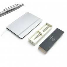 Parker Monochrome XL hõbedane pastapliiats kinkekomplekt 2122756 graveeringuga märkmikuga