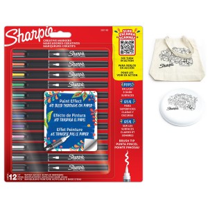 Sharpie akrüülmarkerid, põhivärvid, 12 tk + lisad: raamatumärk, kott, võtmehoidja