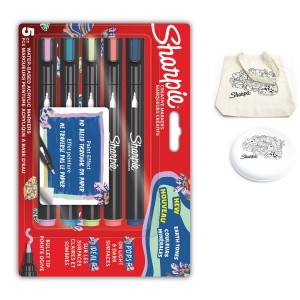 Sharpie akrüülmarkerid maavärvides, 5 tk + lisad: raamatumärk, kott, võtmehoidja