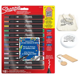 Sharpie akrüülmarkerid, 12 värvi + lisad: raamatumärk, kott, võtmehoidja