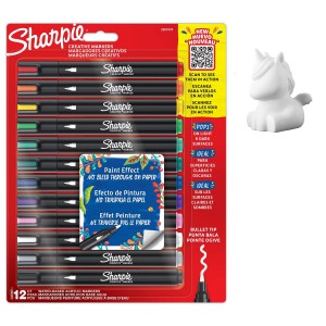 Sharpie akrüülmarkerite 12 värvi komplekt koos seapanga Unicorniga, millele saab värvida. Sharpie akrüülmarkerite 12 värvi komplekt koos seapanga Unicorniga, millele saab värvida.